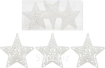 Christmas tree decorations: 3 openwork stars, 10.5 x 4.2 x 10.5 cm. Color: pearl white.