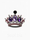 Брошь «Корона» готическая, фиолетовая в чернёном серебре