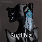 Серьги перья "Мираж" хрусталики, цвет светло-голубой