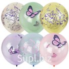 Воздушные шары, 25шт., М12/30см, ПатиБум "Кристалл Bubble. Бабочки", пастель+декоратор, ассорти, европодвес
