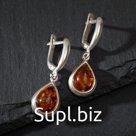 Серьги посеребрение "Янтарь" капля, цвет коньячный