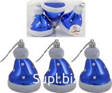 Christmas tree decorations. New Year's caps, 3 pcs., 8 cm in diameter. Package size: 145 x 66 x 92 mm. Color: blue.