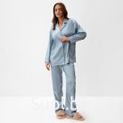 Пижама женская (рубашка, брюки) KAFTAN «Горох», голубая, размер 40-42