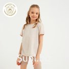 Футболка детская Basic line, бежевый меланж, рост 128 см