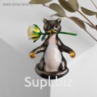 Брошь "Кот" с розой, цветная в золоте