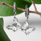 Серьги со стразами "Бабочки" прозрачные, цвет белый в серебре