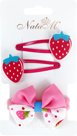 Strawberry Hair Accessories: 2 hairpins, 55x30x3mm, elastic band with a bow, d50mm