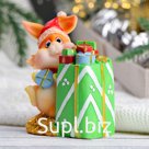 Копилка "Заяц с подарком" рыжий, 10х6х11см