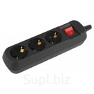 KX-3es-B Колодка ЭРА KX-3es-B 3 розетки с заземлением с выключателем черная