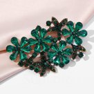 Брошь "Императрица" цветочная, цвет изумрудный в чернёном золоте