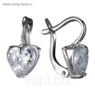 Серьги LOVE STORY "Кристалл" сердце, посеребрение с оксидированием