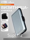 Визитница пластиковая, металлическая, с отделениями внутри, серебристая