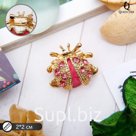 Брошь «Божья коровка» мини, розовая в золоте