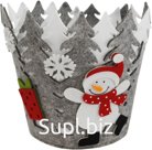 New Year's decoration: Snowman basket with a gift, 18 cm diameter, color: gray