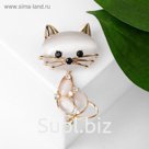 Брошь "Кошка" кошачий глаз, цвет серый в золоте