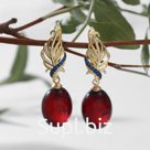 Серьги родированные "Янтарь" рис, лист, цвет вишнёвый