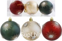 3 Christmas tree balls, 8 cm, Radiant Color: red/emerald/champagne