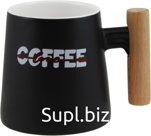Coffee mug 390ml Color: black Material: porcelain, wood