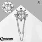 Брошь «Штурвал» якорь с цепочкой, белая в серебре