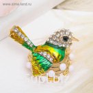 Брошь "Птенчик", цветная в золоте