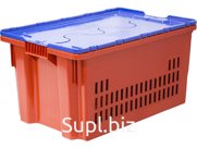 Ящик перфорированный 600×400×315 мм, объем 52 л., арт.: 602-1 SP м, красный с синей крышкой, код: 18771