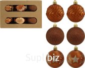Christmas tree balls, 6 pcs, 6 cm in diameter, Amber. Color: coffee/caramel.