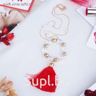 Кулон "Кисть с кругом" бусины, цвет красный в золоте, 50 см