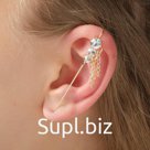 Серьга "Каффа" нити, насквозь, цвет белый в золоте