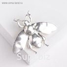 Брошь "Муха" из мятого металла, цвет серебро