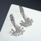 Серьги со стразами "Корона" на кольце, цвет белый в серебре
