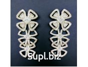 Серьги удлиненные  с фианитами, флористика, белые, гвоздик, Люкс, пар