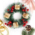 Новогодний венок с декором «Заснеженные ягоды и подарки», 1 шт.