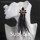 Серьги перья "Искра", цвет чёрный в золоте