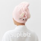 Полотенце-чалма для сушки волос Этель "Милашка" цвет розовый, 65х25 см, 100% п/э