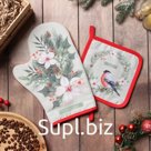 Набор кухонный «Доляна. Снегирь»: варежка 20×28 см, прихватка 17×17 см, 35% хлопок, 65% пэ