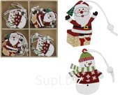 Christmas tree decorations Santa Claus and Snowman, 12 pieces, wooden. Size: 6 cm.