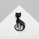 Брошь «Кошка» грациозная, цвет чёрный