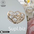 Брошь «Сердца», цвет белый в золоте