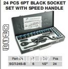 24 PCS 6PT BLACK SOCKET  SET WITH SPEED HANDLE