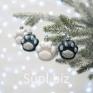 Набор новогодних елочных украшений "Кошачья лапка", синий/серебро, 4 шт., 5 см., пластик