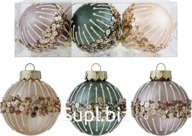3 Christmas tree balls, 7cm in diameter, delicate motifs. Color: pink, mint, cream.