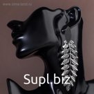 Серьги висячие "Листья" гледичия, цвет серебро