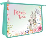 Папка для тетрадей Lamark "Mom's love", А5, 1 отд., молния сверху, ламинированный картон с объемным тиснением, рисунок с двух сторон