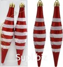 Christmas tree decorations: 2 icicles with decor, 2.8 x 2.8 x 15 cm, color: red