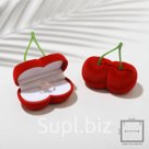 Футляр бархатный под серьги/кольца «Вишня», 7×6.5×3.5 см, красный, вставка белая