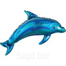 Шар фольгированный 17" мини-фигура  "Дельфин" голубой, с клапаном