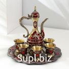 Набор посуды сувенирной: чайный кувшин, 6 бокалов, поднос «Стамбул. Розы и узоры», красный с золотом