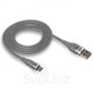 Кабель USB &quot;WALKER&quot;  microUSB прорезиненный, с металл.разъемом (3.1А), серый, С735,в индив. коробке