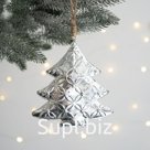 Новогоднее елочное украшение -подвеска "Елочка", серебро, 14 см., металл