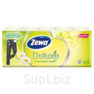 Платки бумажные носовые Zewa "Deluxe" 3-слойные, 19*21см, белые, аромат ромашки, 10 пачек по 10шт.